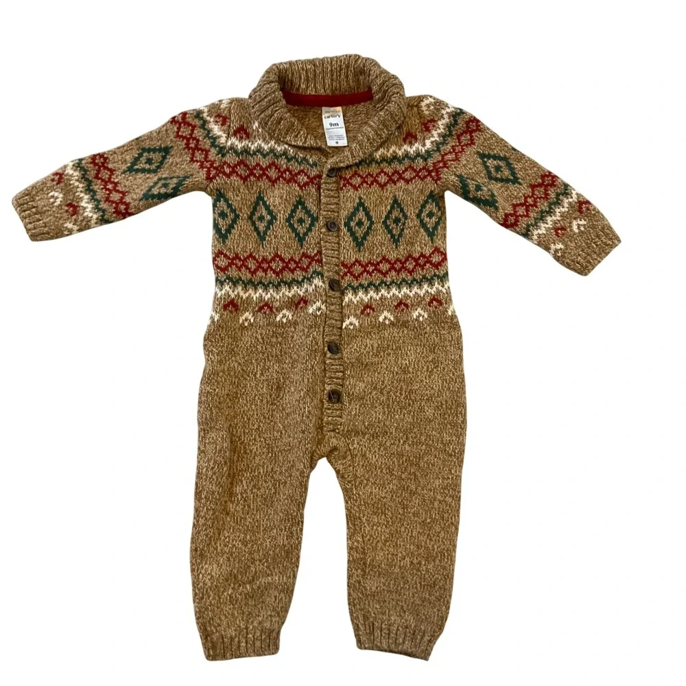 Carters‎ Baby Knit Fair Isle Sweater Romper Jumpsuit 9 Months Christmas Outfit